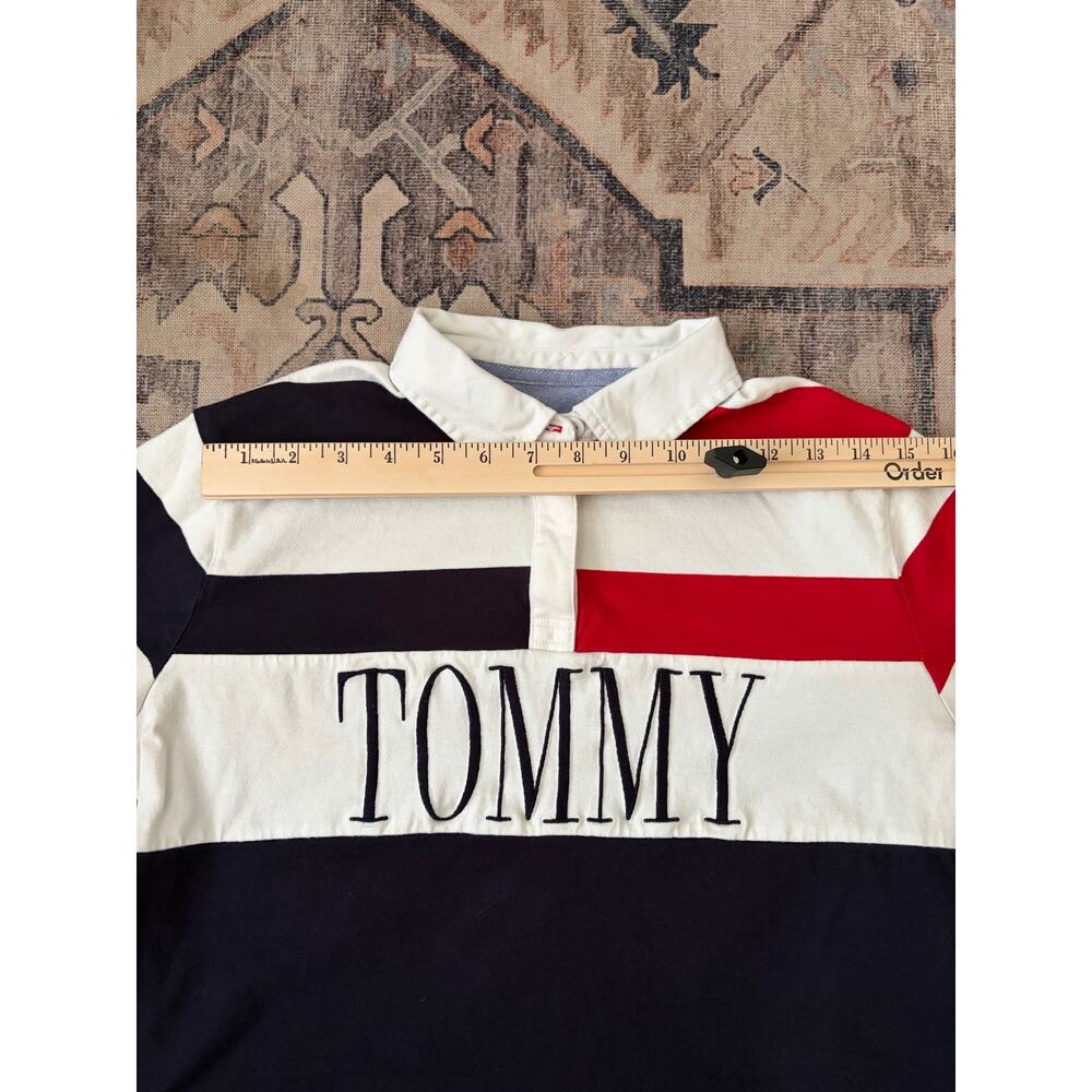 Tommy Hilfiger Rugby Shirt Womens Small Red White Blue Spellout Long Sleeve - Picture 5 of 8
